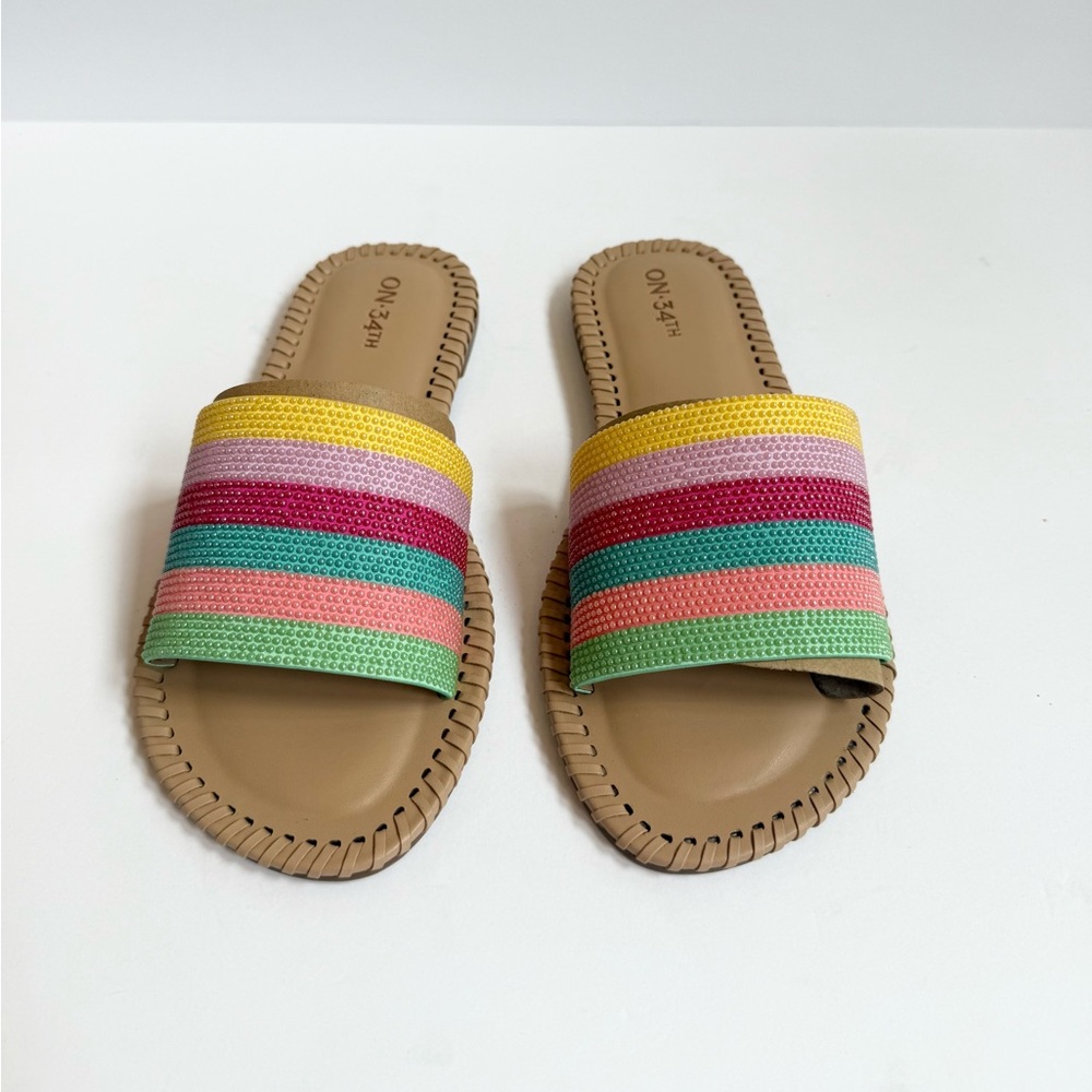 Mavise Beaded Flat Womens Beaded Striped Slide Sandals Size 6 Brand New in Box